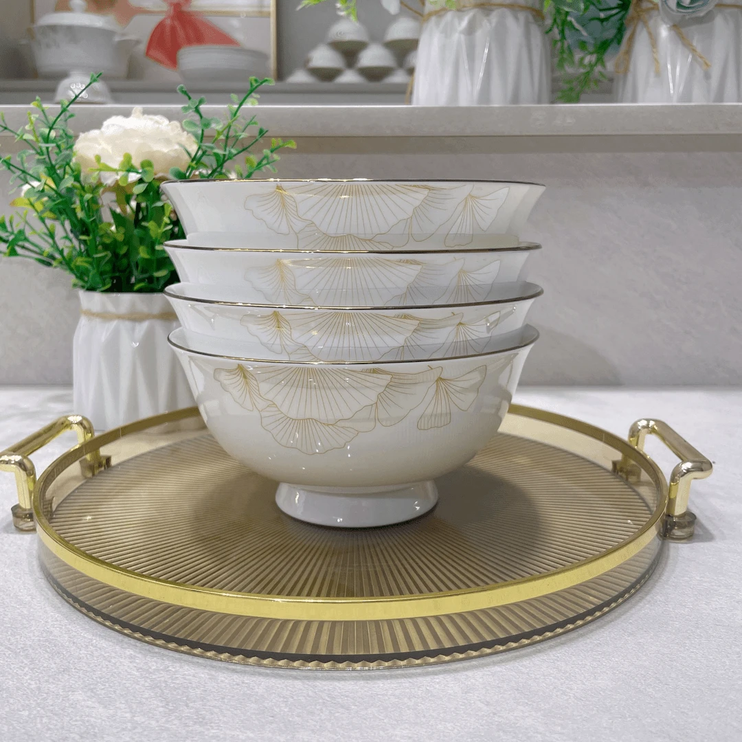 【景德镇】幸福时光碗单品陶瓷餐具散件简约新中式家用6寸高脚面碗