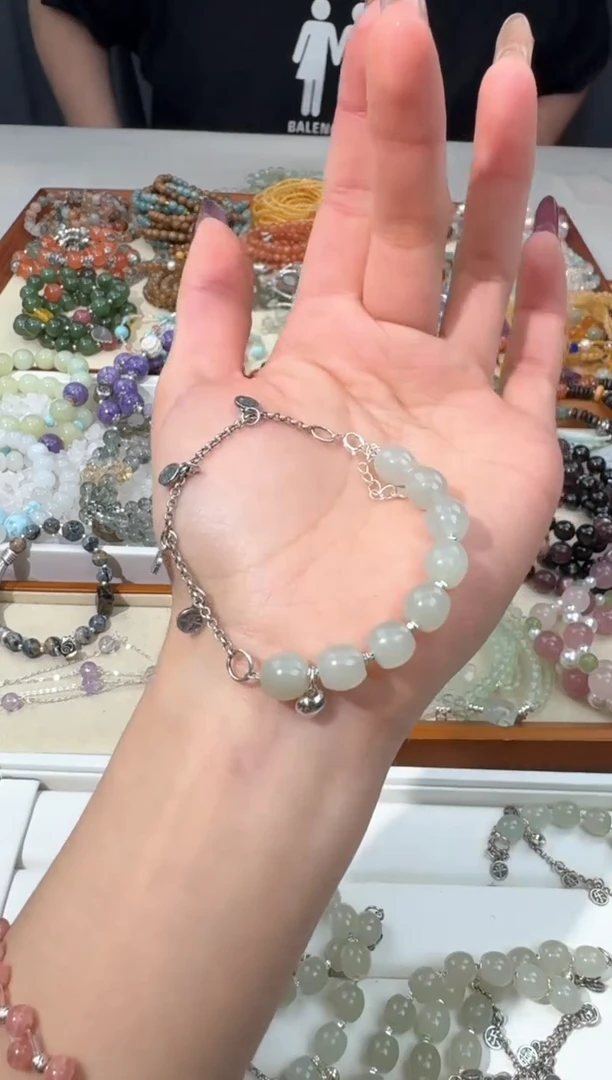 【闪购商品】和田玉手串银S925镶嵌B006和田玉老型枣珠链条款