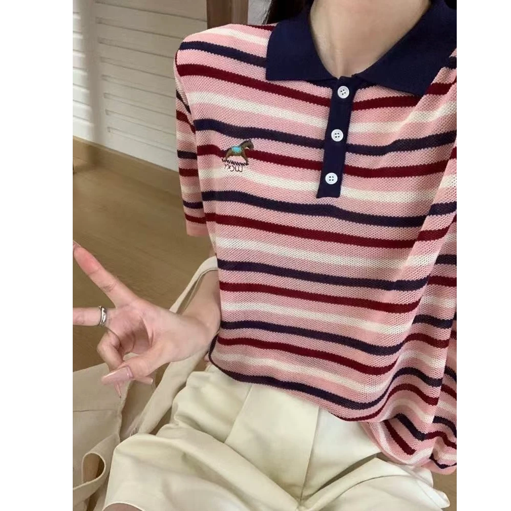 【100天丝莱赛尔】提花刺绣小马短袖t恤女夏季新款洋气女装上衣5136