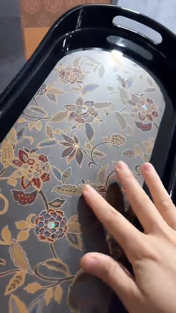 椭圆形金莳绘带螺钿茶盘  48*20cm
