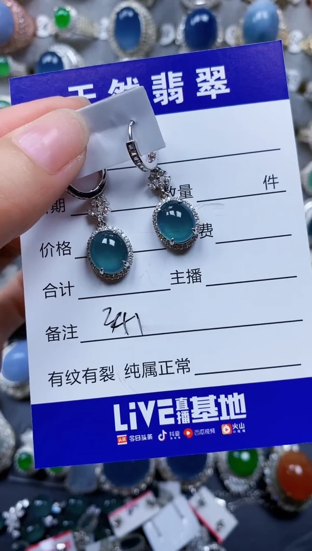 翡翠银S925镶嵌耳饰341