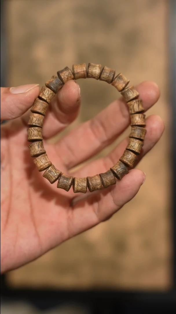 沉香手串天**令海南绿奇楠9mm竹节珠单圈7克