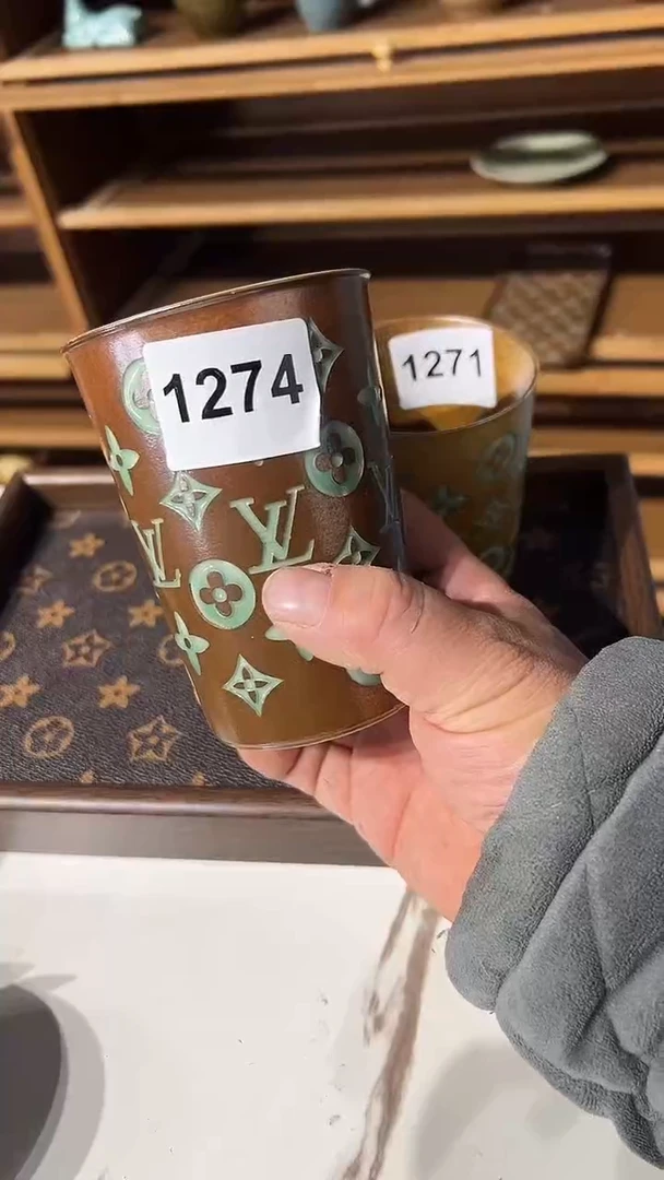 龙泉窑老花双釉奶茶杯不带盖微瑕1274