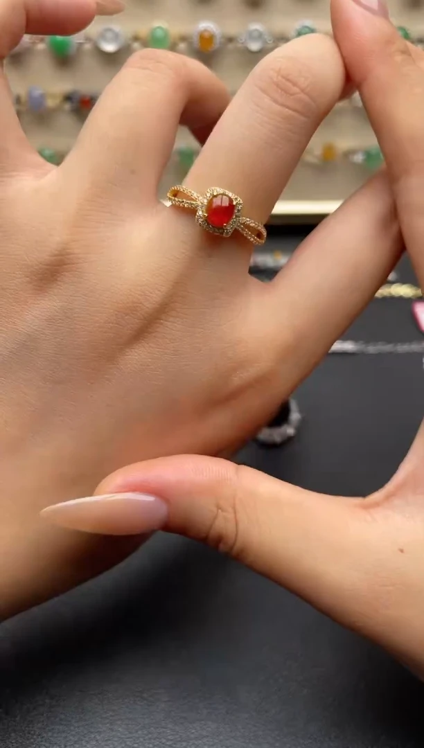 银S925镶嵌戒指翡翠一物一证一礼盒