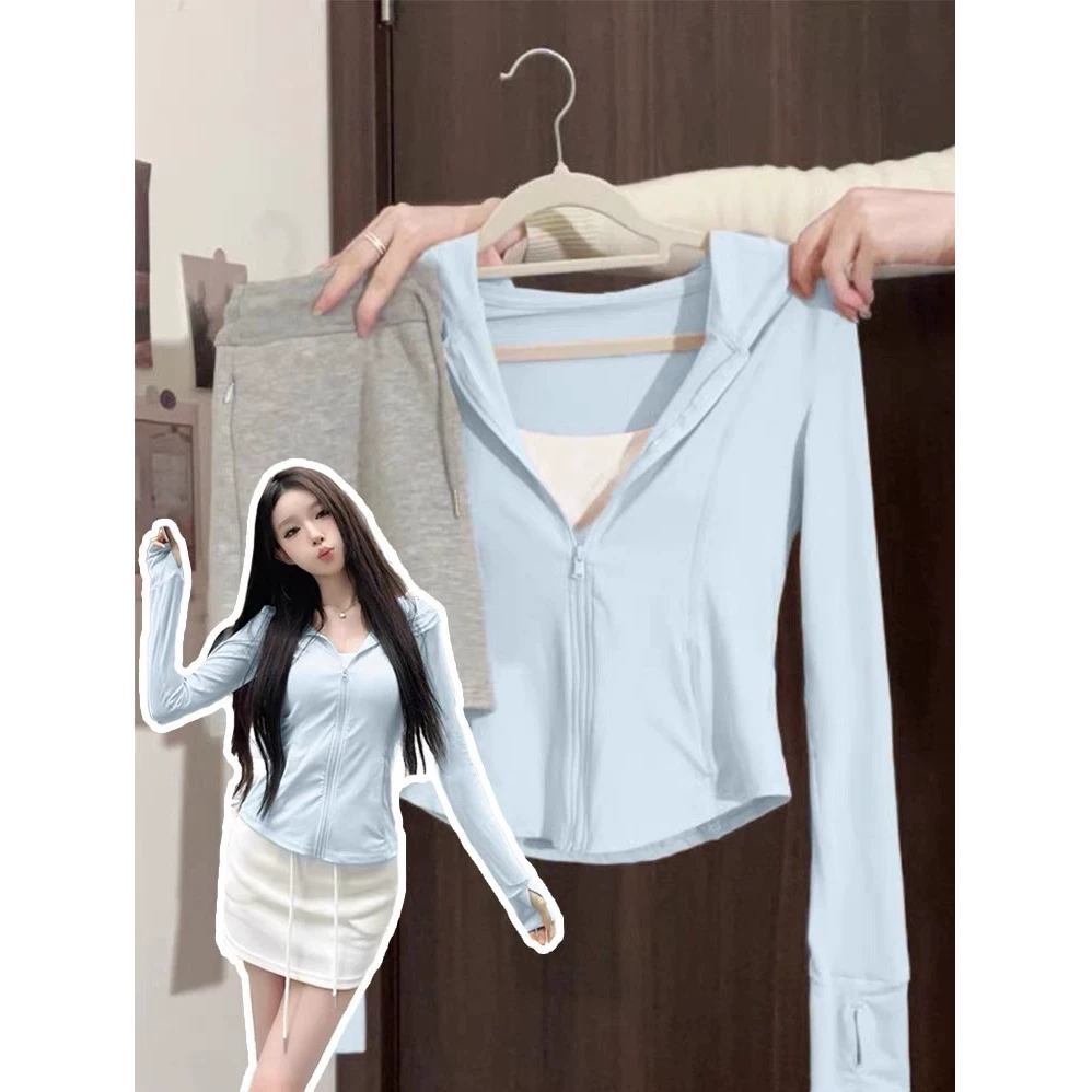 baby蓝修身防晒衣女夏季冰丝透气薄款2025新款收腰出游服装女