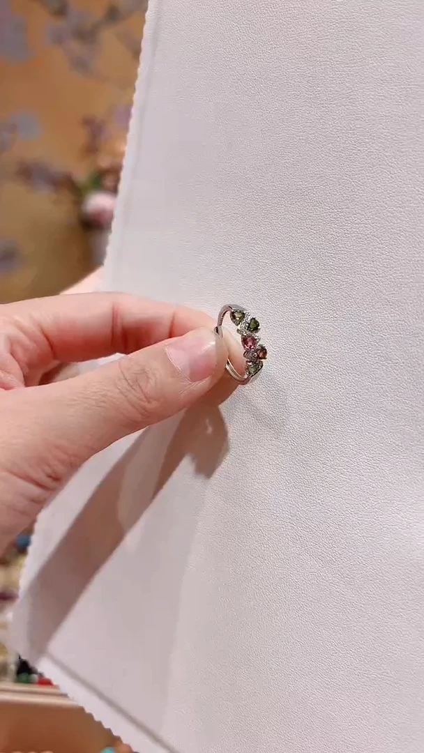 银S925镶嵌戒指碧玺碧玺戒指