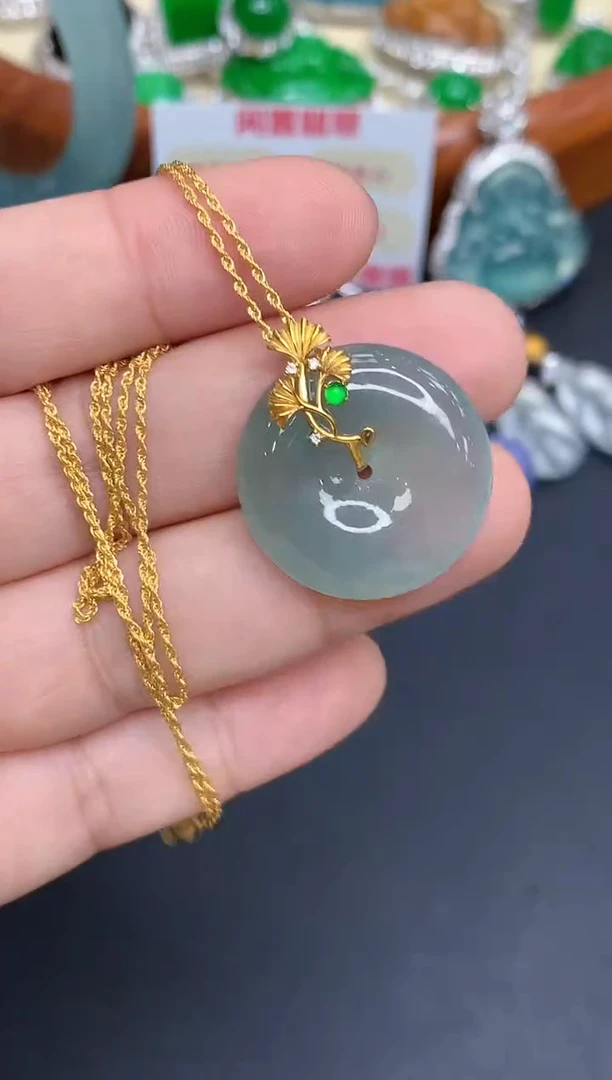 颈饰18K金镶嵌翡翠348-中国好珍宝