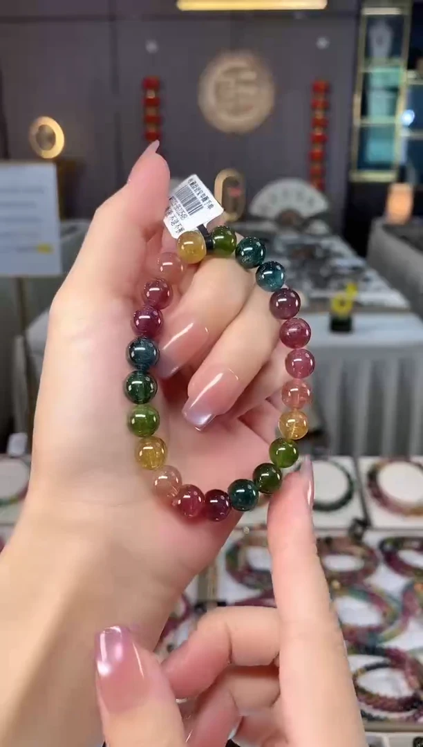 未镶嵌老矿碧玺色标彩虹单圈手串8mm+碧玺hon多样性发一条