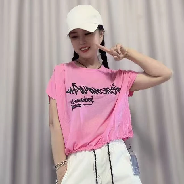 CX5050夏季冰丝短袖T恤薄款洒金满天星宽松上衣透气运动短款女士