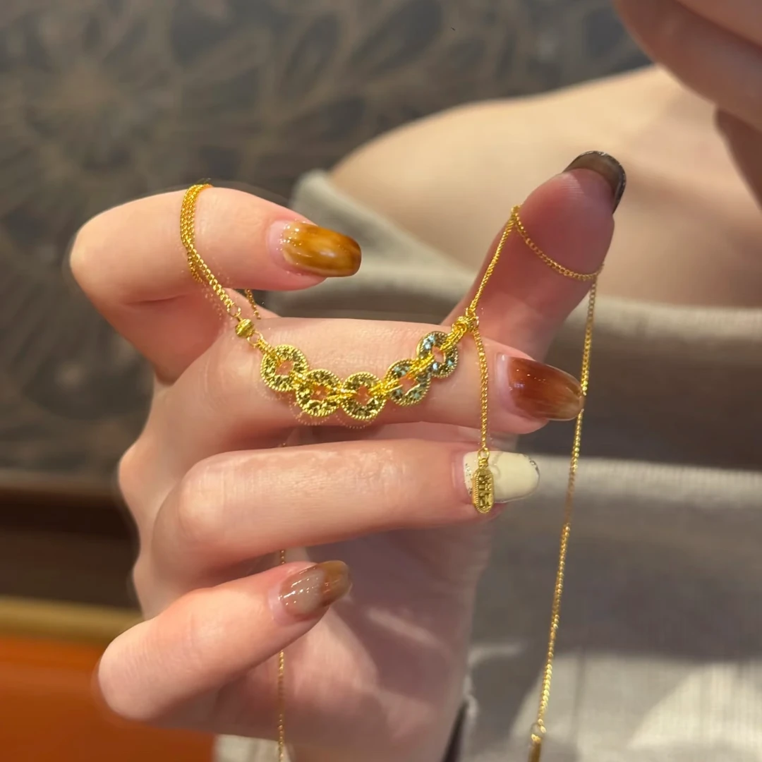 铜合金项链 碎冰冰高级感轻奢新中式环环相扣精致百搭锁骨链