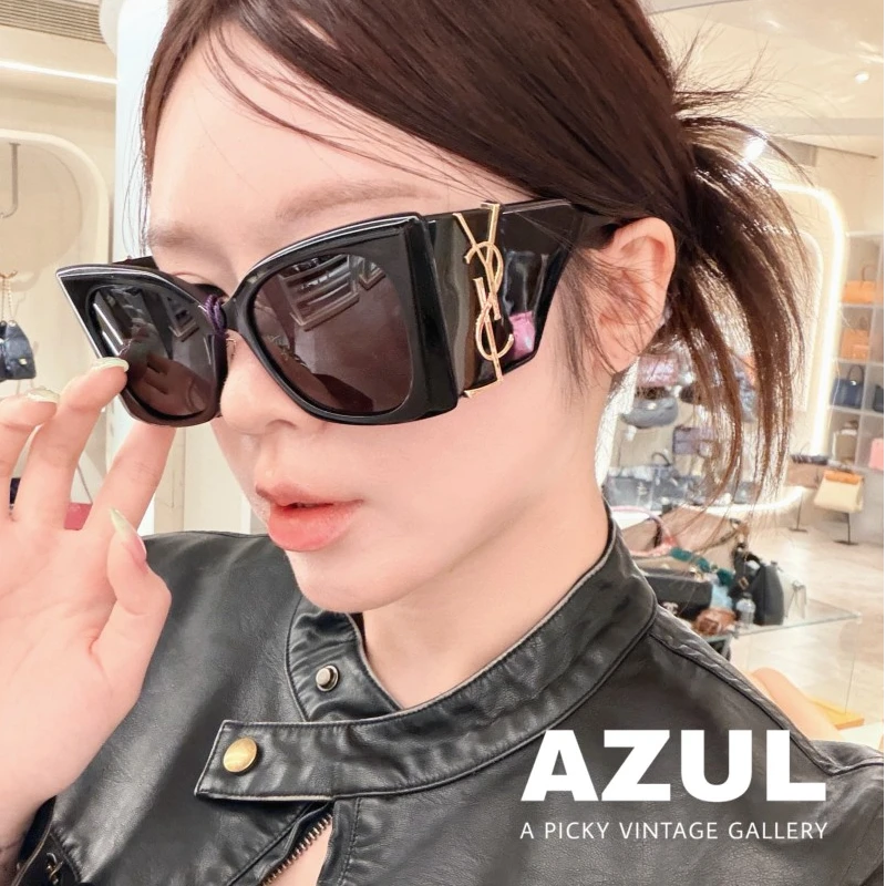 99新 YSL/圣罗兰 Azul-黑金SLM119/54 logo猫眼墨镜/50305