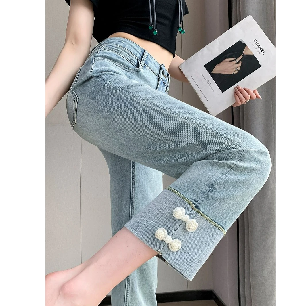 大码300斤胖mm中式国风2024夏季新款盘扣直筒百搭高腰大码女装