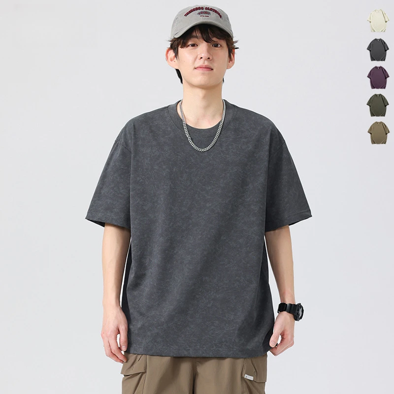 半袖短袖男装简约夏季潮流美式拼接男士T恤宽松情侣圆领上衣百搭