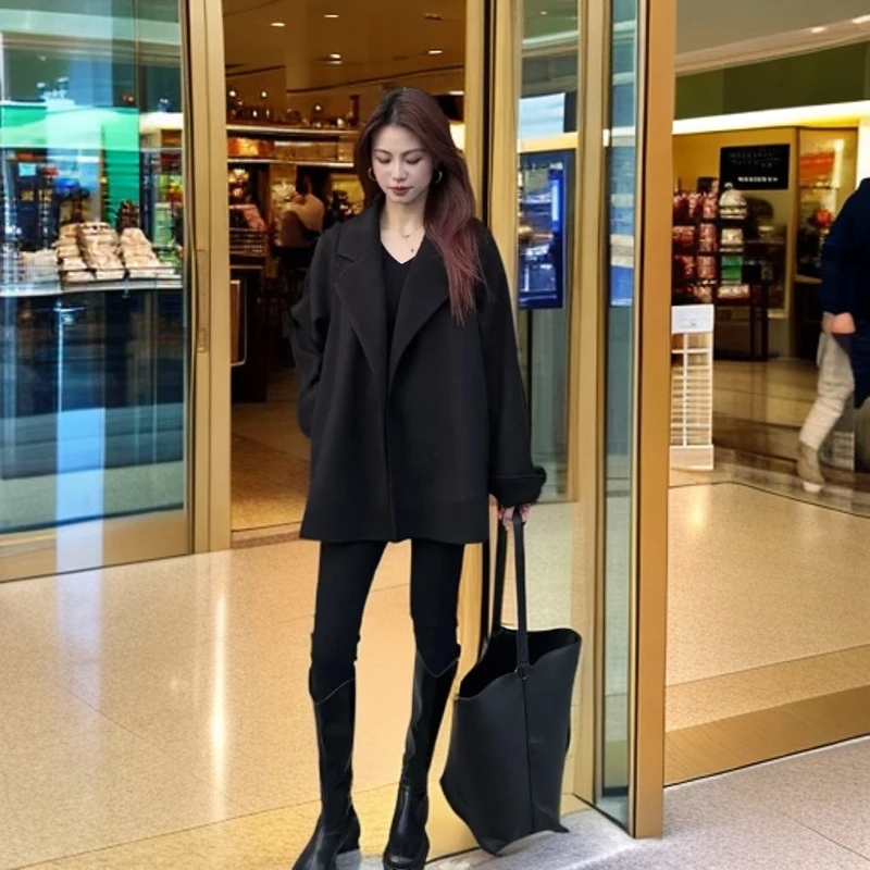 春秋新款短款双面绒大衣女韩版小个子显高毛呢外套时尚百搭气质