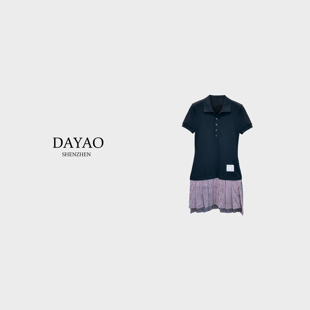 「DAYAO]25拼接春夏好看撞色设计师连衣裙polo黑色青奢女装WYS2519