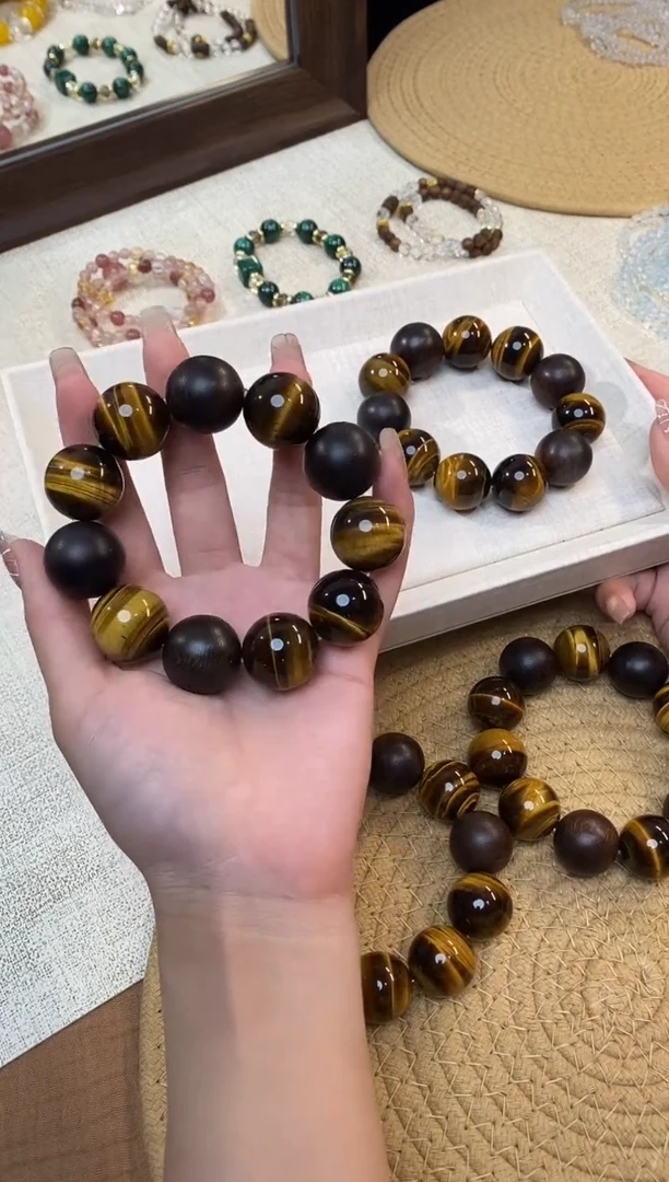 合金手链水晶《复古解构》闪电黄虎眼沉香设计款手串20mm多样性发一