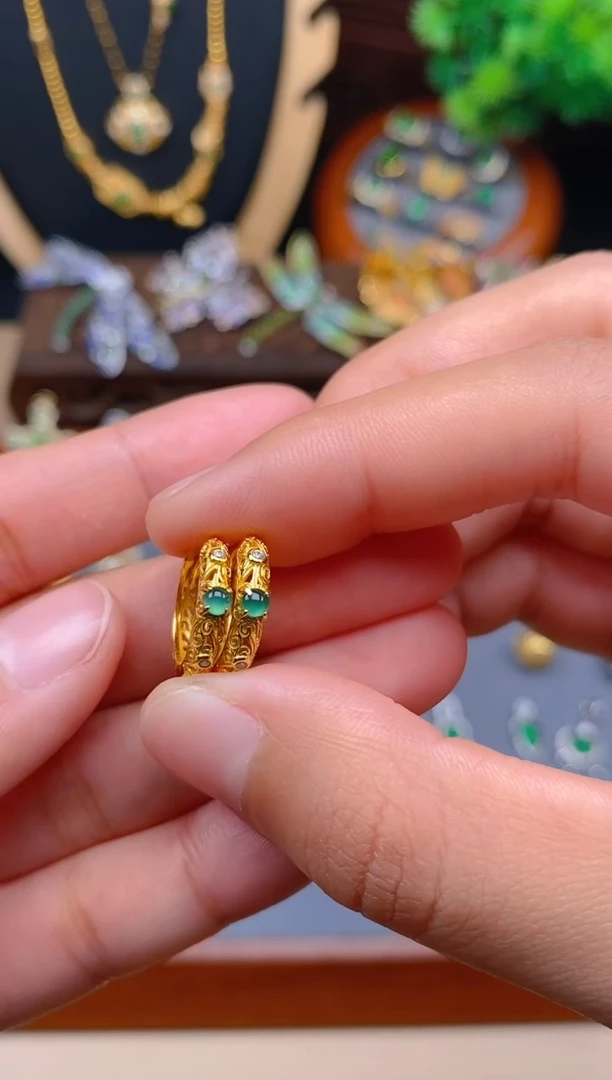 【闪购商品】翡翠耳饰银S925镶嵌花丝耳饰