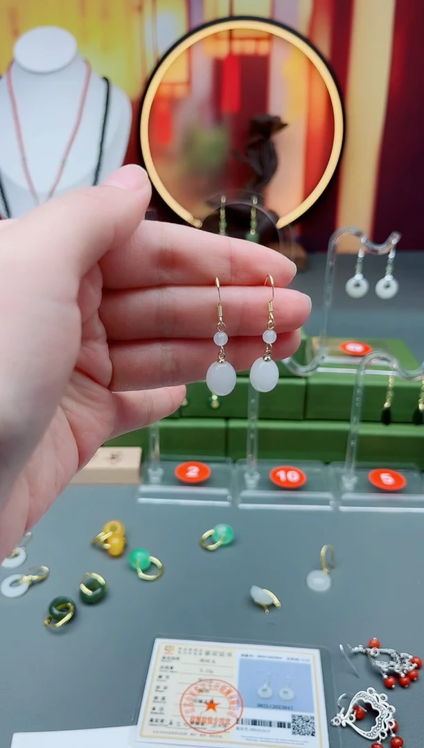 未镶嵌和田玉耳饰新款小蛋面