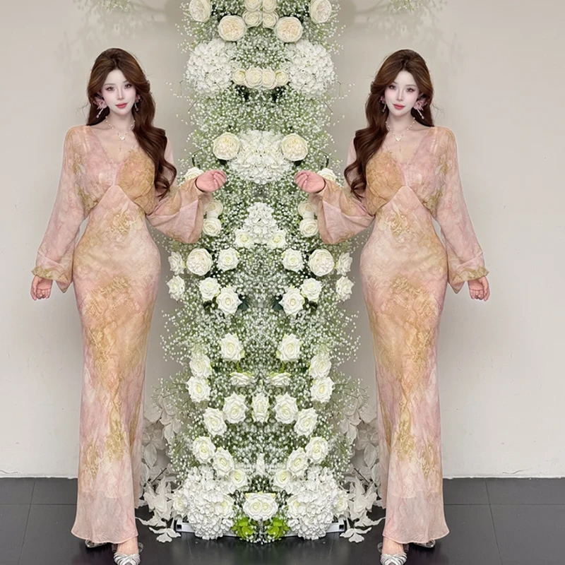 【风铃花语】初恋风夏季V领提花高级感显瘦收腰碎花洋气贵气连衣裙