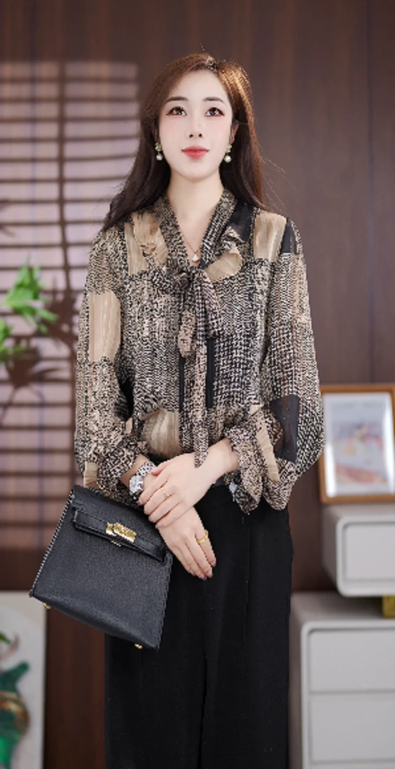 ZL203高端时尚长袖碎花衬衫女显瘦气质新款衬衣