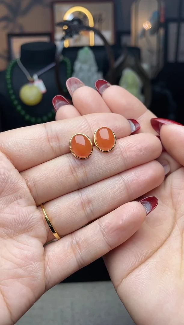 【闪购商品】南红玛瑙耳饰银S925镶嵌耳饰n044