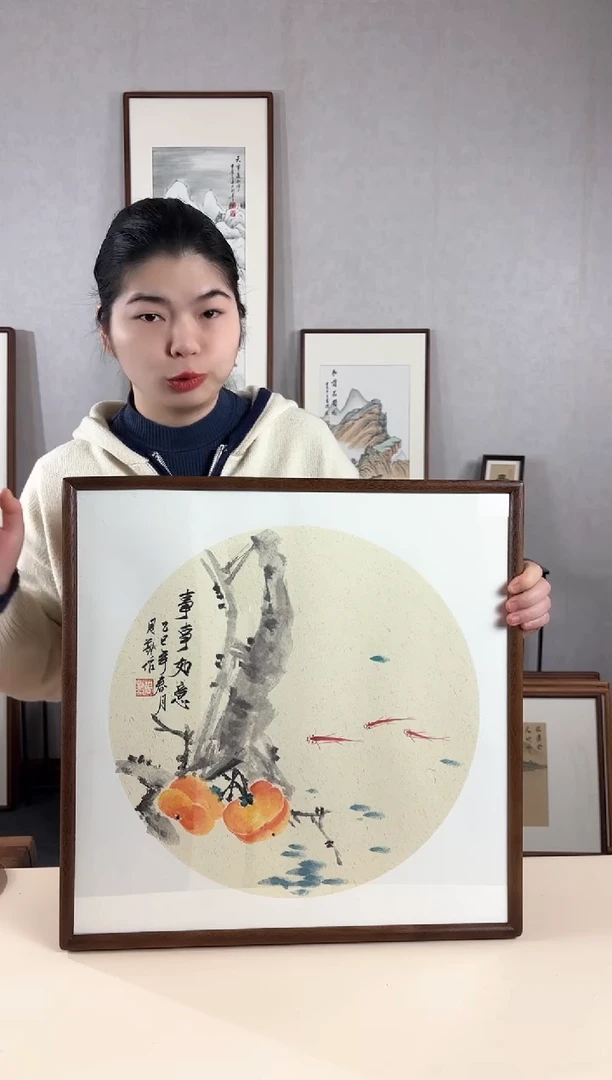 【闪购商品】国画手绘*事事如意*52*52cm实木框