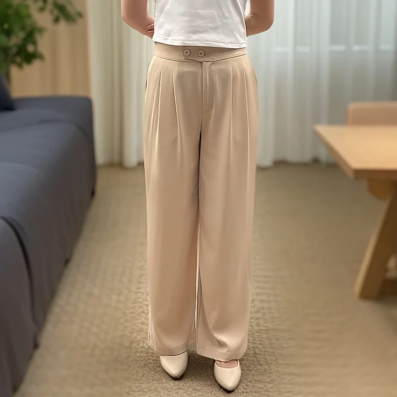 梦燕夏季女高腰显瘦垂感直筒阔腿裤休闲拖地宽松西装裤BD06B2026Y