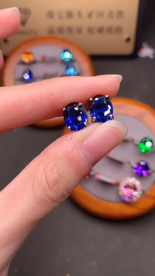 耳饰蓝宝石银S925镶嵌...