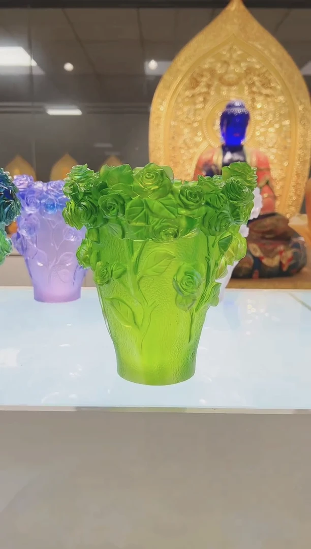 琉璃手工艺品古法琉璃玫瑰花瓶