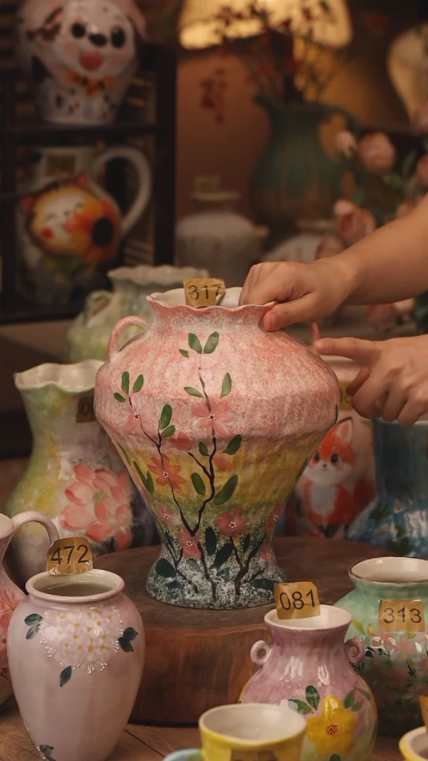 陶瓷515景德镇设计师手作花器摆件侘寂风