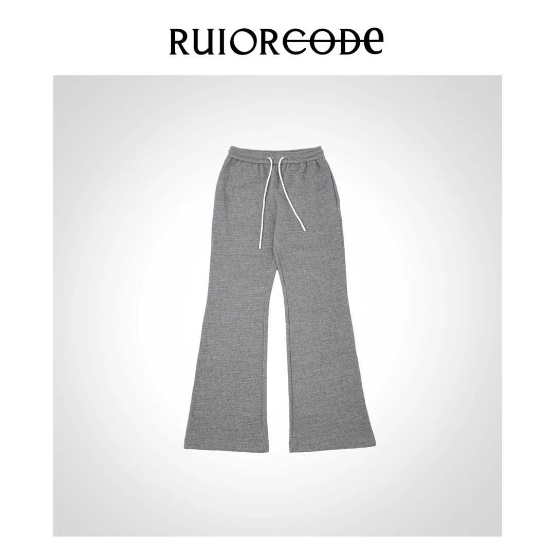 【RUIORCODE】麻灰抽绳松紧腰喇叭卫裤  理性消费
