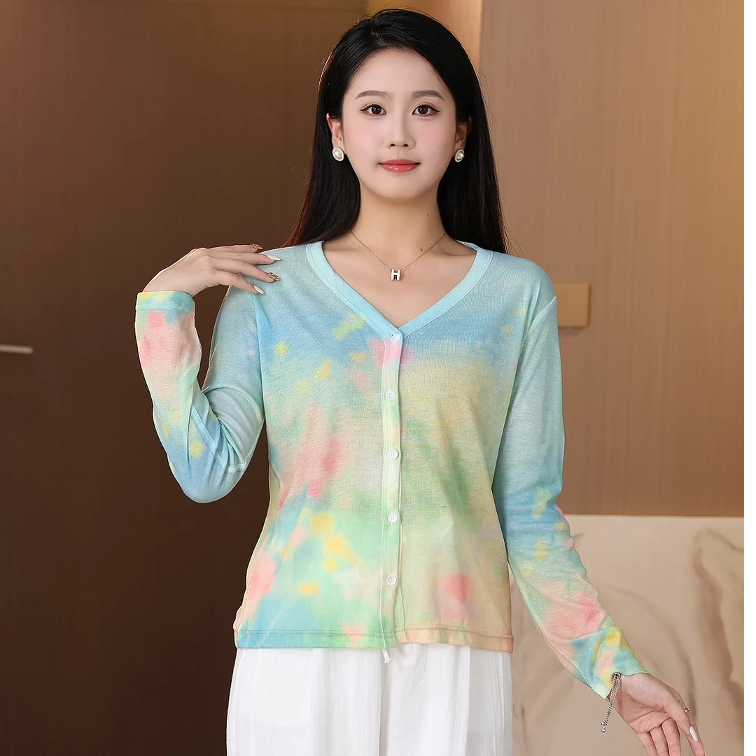 夏季热卖新款2025设计感轻薄气质印花开衫女花色长袖