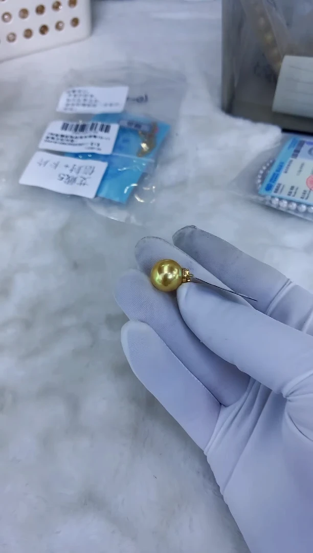 18K金镶嵌饰品海水珍珠11-12金珠可掰扣吊坠