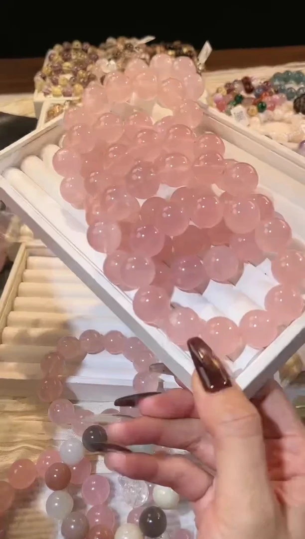 合成欧泊未镶嵌手串多样性发一Q97粉晶18mm