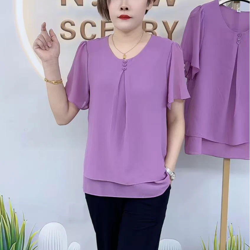 7211圆领遮肉妈妈半袖气质妈妈装显瘦休闲休闲洋气