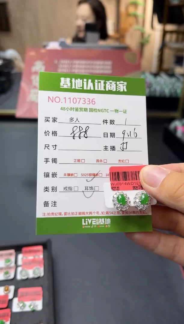 银S925镶嵌翡翠耳饰多人