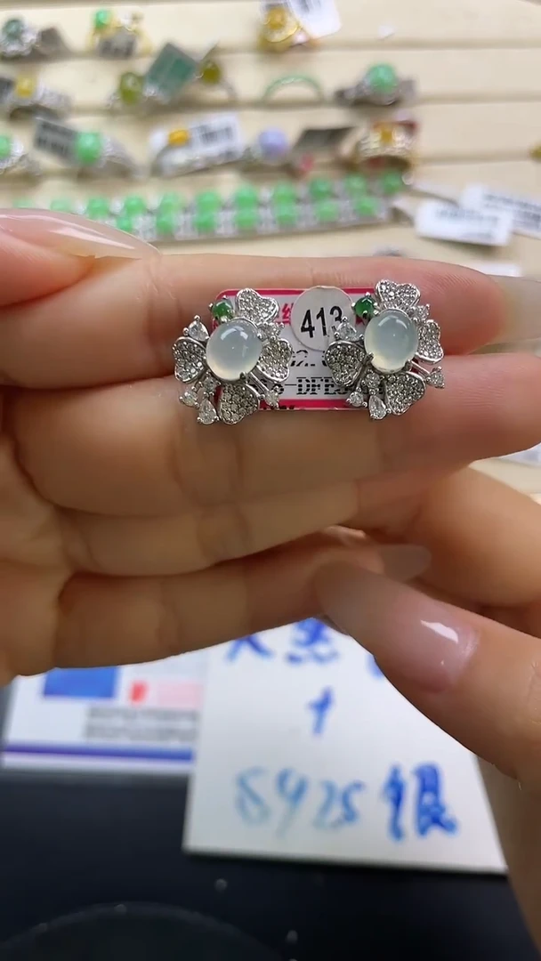 银S925镶嵌戒指翡翠翡翠 蛋面 银S925镶嵌