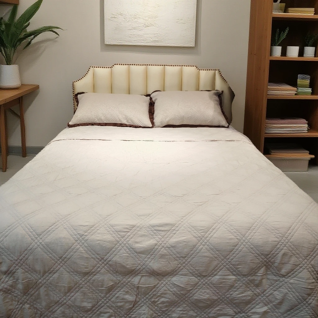 柔软砂洗做旧杏色菱格绗缝夹棉空调被子微瑕尺寸约230*270