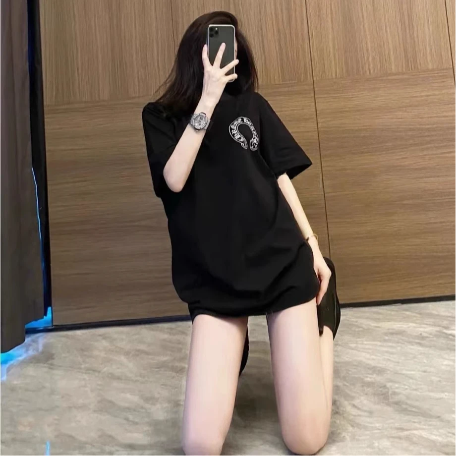 美式潮牌短袖T恤女2024新款夏季宽松中长款上衣女遮屁股洋气