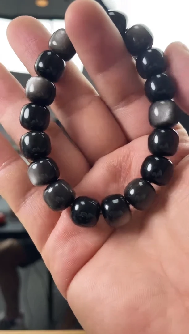 黑曜岩未镶嵌手链银曜石手链88