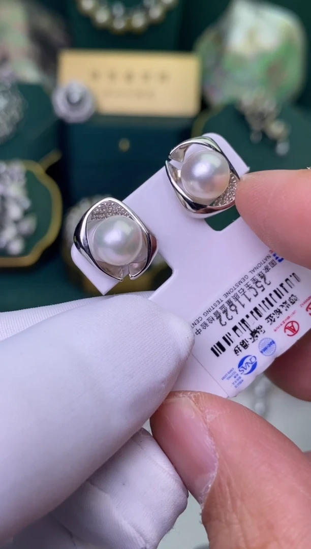 【闪购商品】海水珍珠耳饰银S925镶嵌8-9
