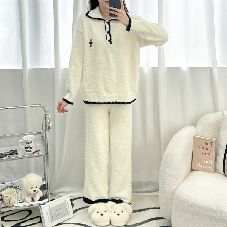 冬季睡衣女款2025加厚新款卡通学生秋冬半边绒加绒加厚家居服外穿