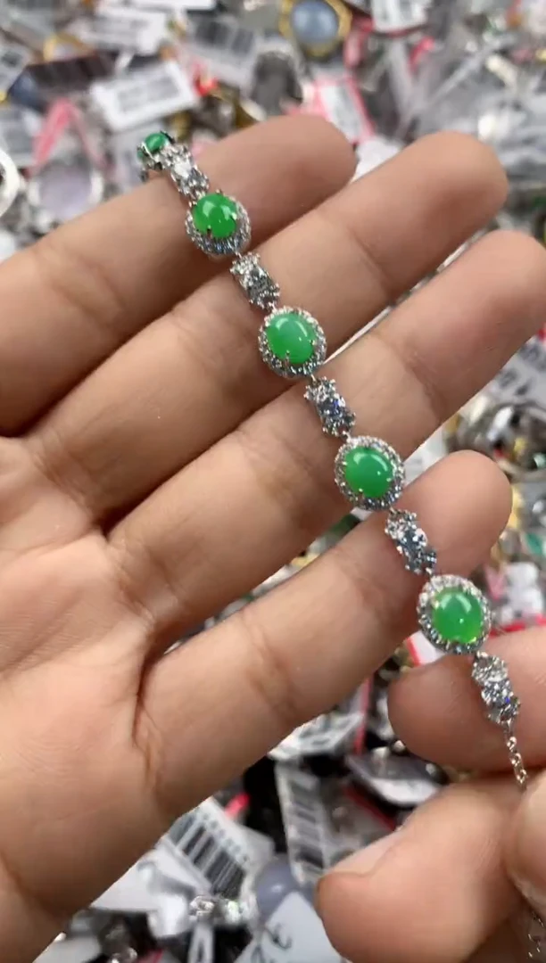 银S925镶嵌戒指翡翠444         10