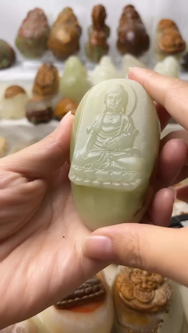 石材天然方解石棉纹正常介意勿拍不退换手把摆件大日如来微瑕