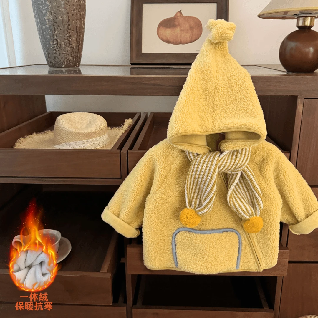 女童冬季休闲洋气上衣宝宝加绒加厚连帽卫衣儿童宽松舒适套头童装