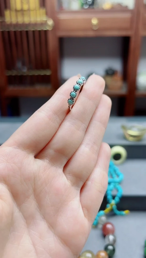 绿松石银S925镶嵌戒指s925银松石戒指LXY