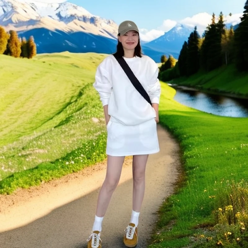 秋冬圆领休闲运动套装女2024时尚潮牌宽松白色卫衣半身短裙两件套