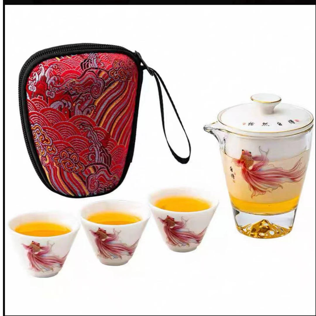 X370-红鱼怡然自得旅行茶具便携茶具车载户外过滤简约陶瓷便携式