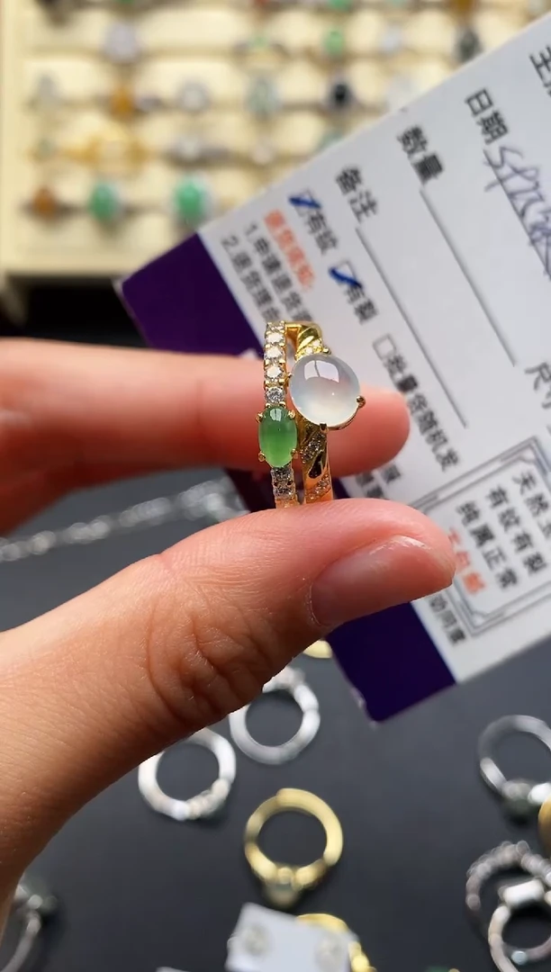 银S925镶嵌戒指翡翠222222+7