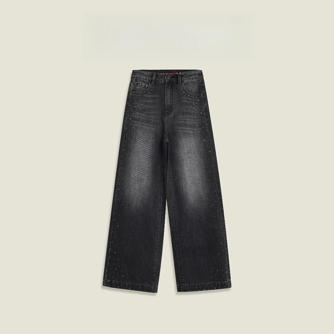 春季新款复古休闲烫钻显瘦直筒裤牛仔裤女装长裤MKOK0802